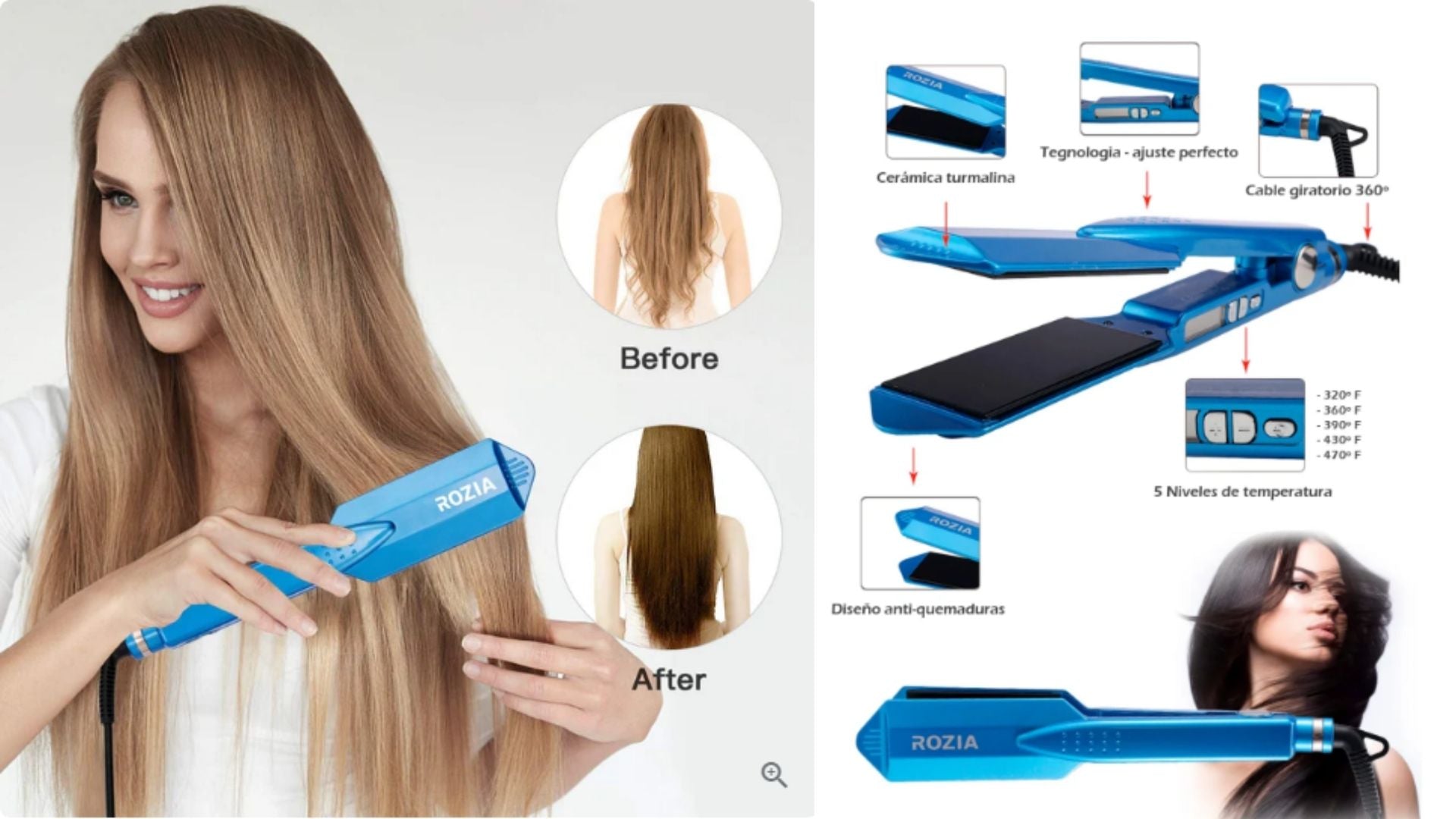 PLANCHA PROFESIONAL PARA CABELLO - ROZIA