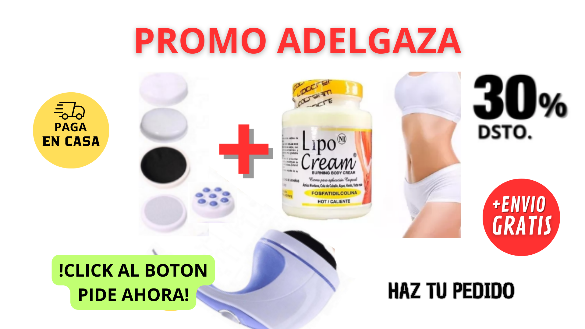 PACK QUEMA GRASA - CREMA REDUCTORA LIPOCREAM + MASAJEADOR ANTICELULITIS